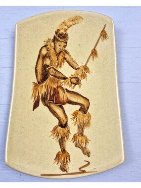 Vtg Drostdy Ware Hand-Decorated Ceramic Plate Tribal Dancer Design South Africa